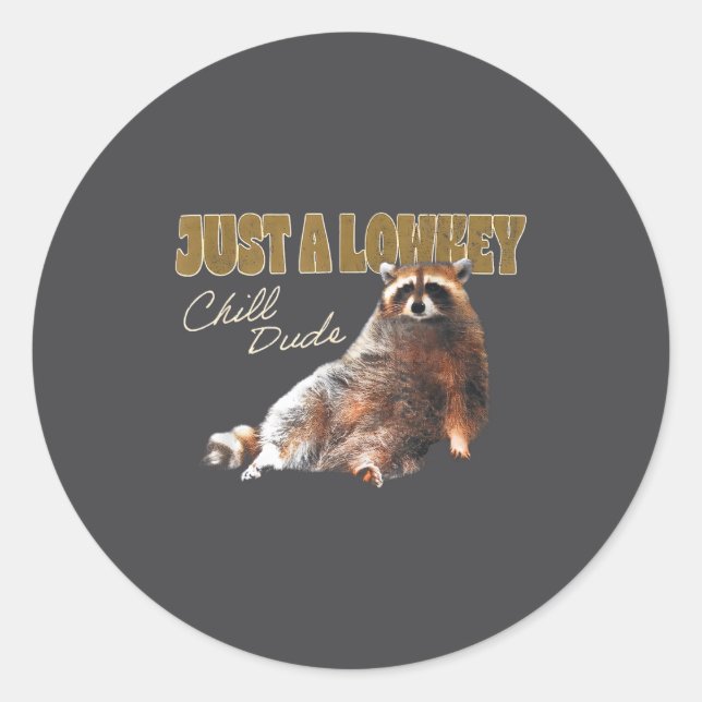 Sticker Rond Just A Lowkey Chill Dude Cute Raccoon Funny Meme  (Devant)