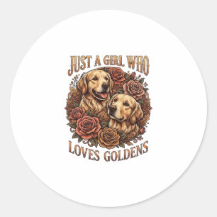 Sticker Rond Just Girl Who Loves Goldens Chien Roses_1