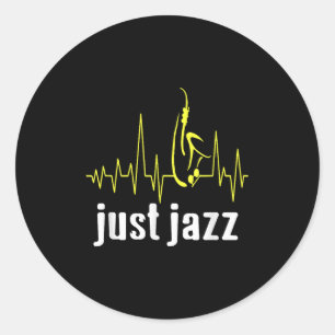Sticker Rond Just Jazz Cool Saxophone Heartbeat Music
