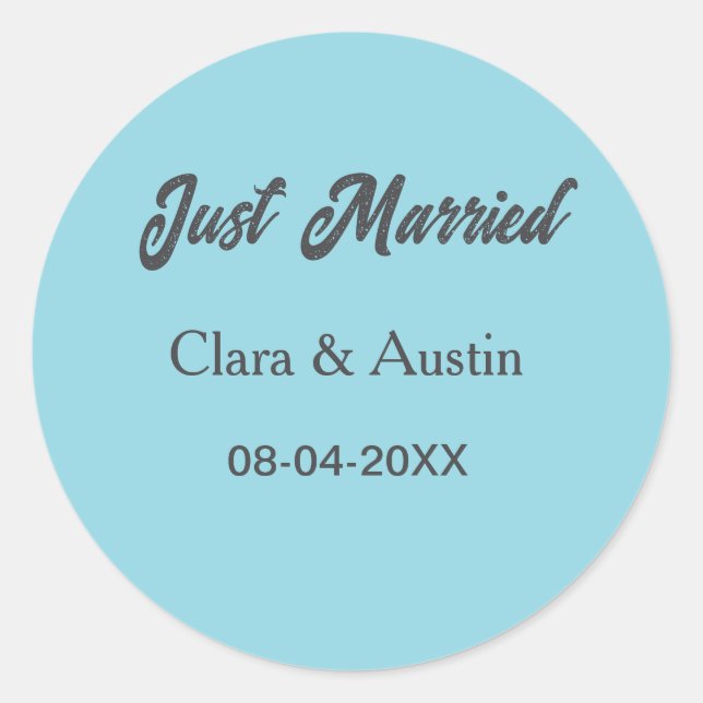 Sticker Rond Just Married add couple name date year wedding sim (Devant)
