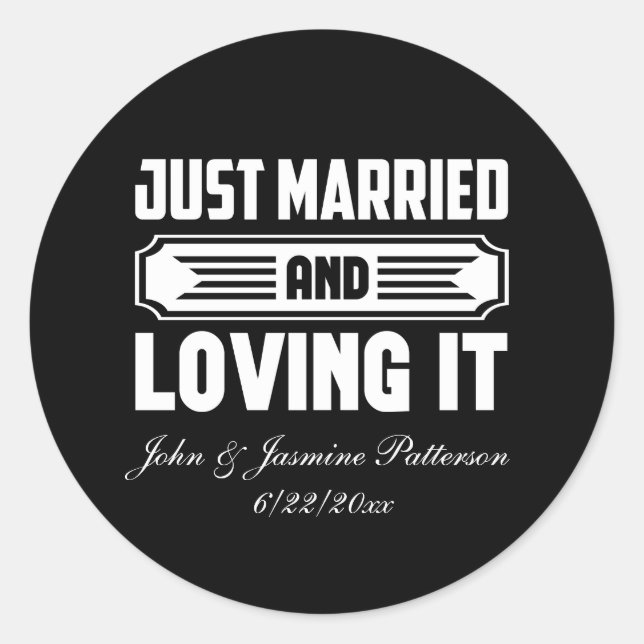Sticker Rond Just Married add names Date Wedding  (Devant)