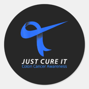 Sticker Rond Juste Cure It Blue Ribbon Warrier Colon Cancer Awa