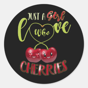 Sticker Rond Juste Fille Qui Aime Les Cerises Fruit Mignonne Ce