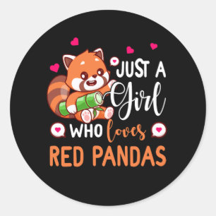 Sticker Rond Juste fille qui aime les pandas rouges Panda rouge