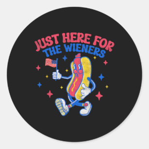 Sticker Rond Juste Ici Pour Les Wieners 4 juillet Hot Dog