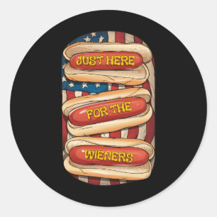 Sticker Rond Juste ici pour les Wieners Juillet 4 Hot Dog Patri
