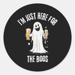 Sticker Rond Juste Ici Pour L'Halloween Fantôme Drôle Boos