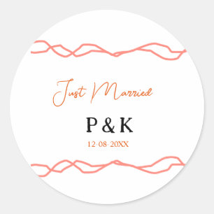 Sticker Rond Juste marié ajouter nom de couple date rouge vinta