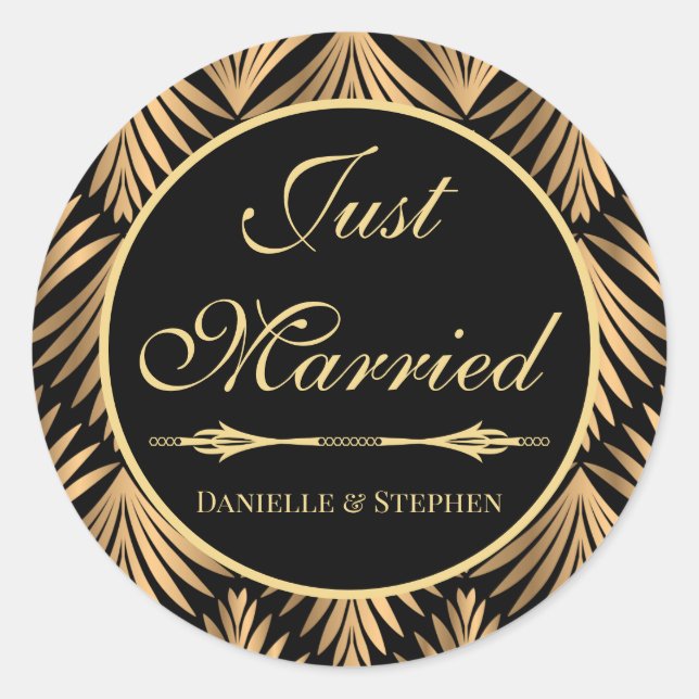 Sticker Rond Juste marié Black Gold Art Déco Mariage (Devant)