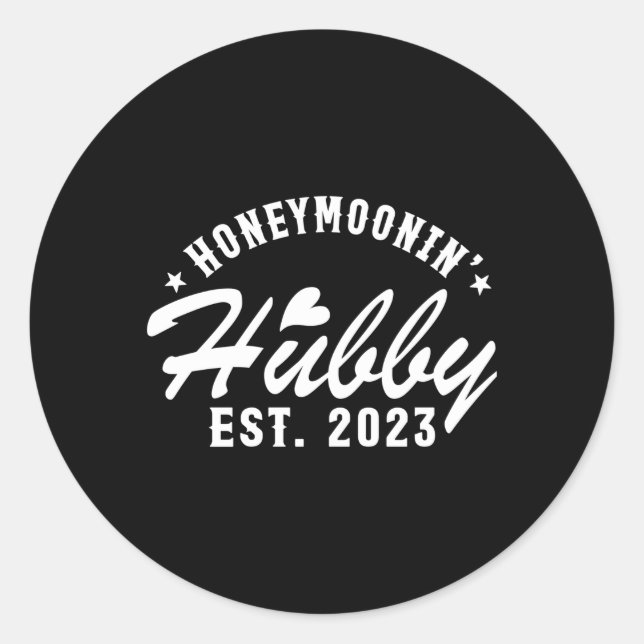 Sticker Rond Juste Marié Honeymoonin' Husband Est 2023 (Devant)