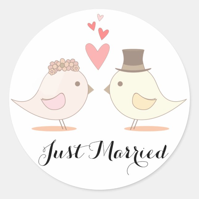 Sticker Rond Juste Marié Lovebirds Pink Mariage Faire-part (Devant)