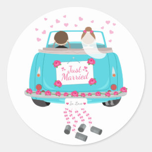 Sticker Rond Juste marié Mariage de la mariée rose bleue