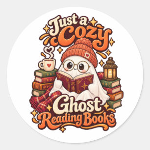 Sticker Rond Juste un fantôme confortable lisant des livres Hal