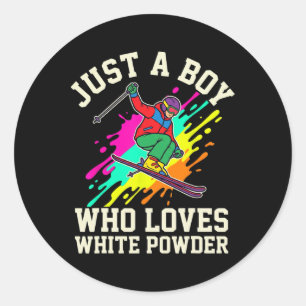 Sticker Rond Juste un garçon qui aime la neige blanche poudreus