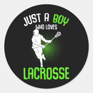 Sticker Rond Juste Un Garçon Qui Aime Lacrosse Joueur Jeunes Ho