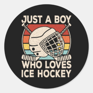 Sticker Rond Juste un garçon qui aime le hockey sur glace Retro