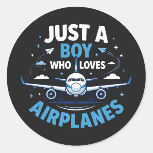 Sticker Rond Juste un garçon qui aime les avions
