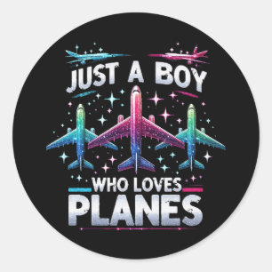 Sticker Rond Juste un garçon qui aime les avions