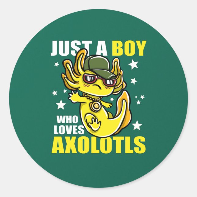 Sticker Rond Juste un garçon qui aime les axolotls mignon Kawai (Devant)