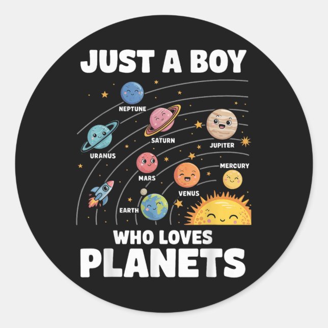 Sticker Rond Juste un garçon qui aime les planètes Système Sola (Devant)