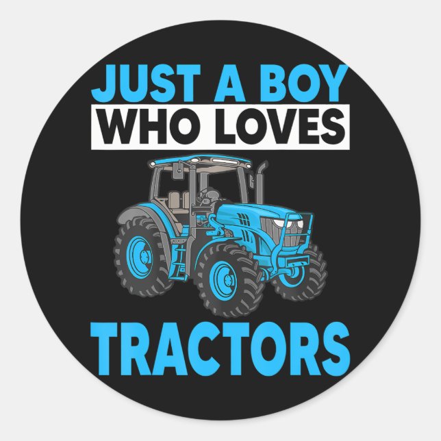 Sticker Rond Juste Un Garçon Qui Aime Les Tracteurs Ferme Anniv (Devant)
