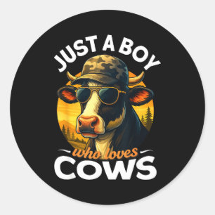 Sticker Rond Juste un garçon qui aime les vaches Enfants d'agri