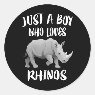 Sticker Rond Juste un garçon qui aime Rhinos animal cadeau