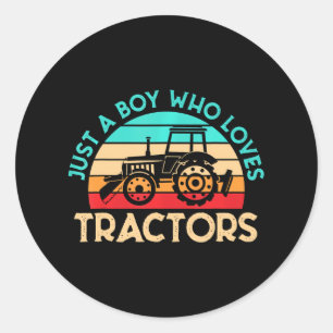 Sticker Rond Juste Un Garçon Qui Aime Tracteurs Farmer