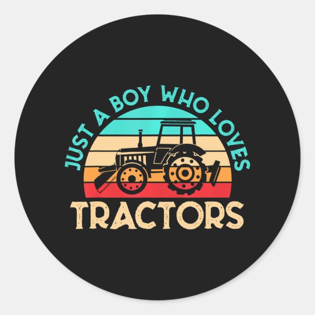 Sticker Rond Juste Un Garçon Qui Aime Tracteurs Farmer (Devant)