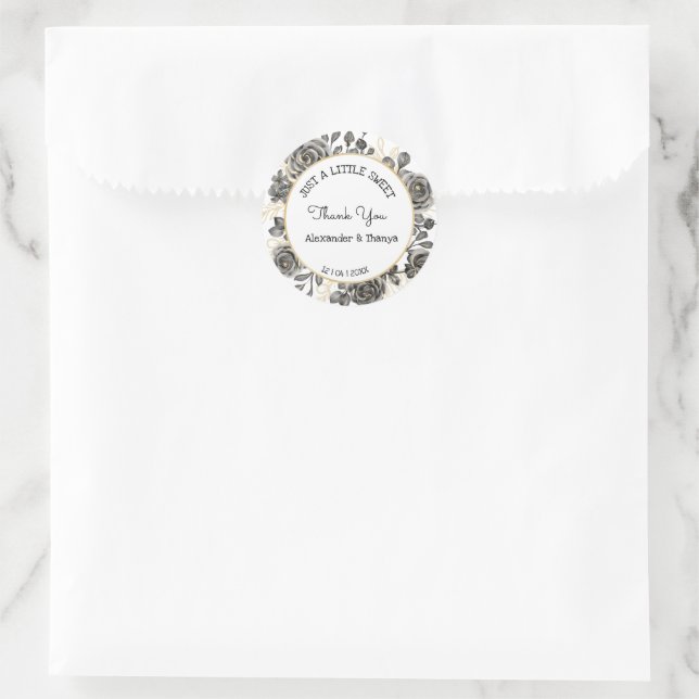 Sticker Rond Juste un peu SweetTraiter Noir Roses mariage Faveu (Sac)