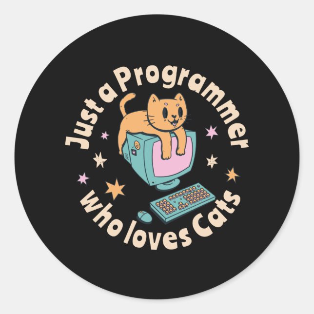 Sticker Rond Juste un programmeur qui aime les chats (Devant)