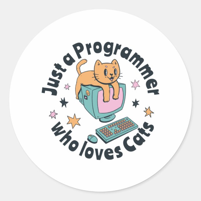 Sticker Rond Juste un programmeur qui aime les chats (Devant)