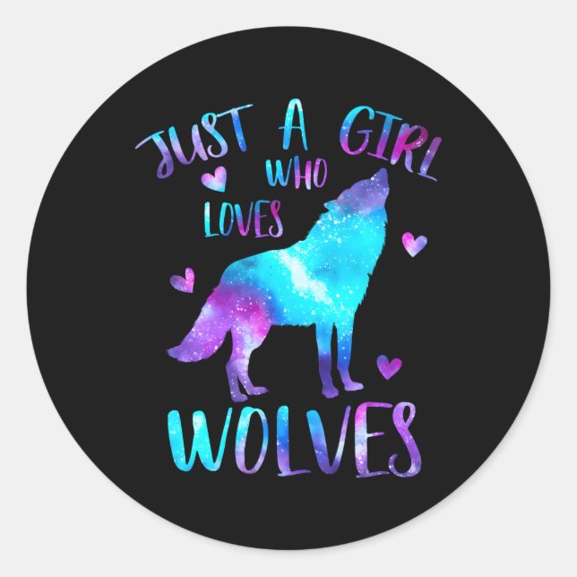 Sticker Rond Juste un qui aime Wolves Galaxy Space Wolf (Devant)