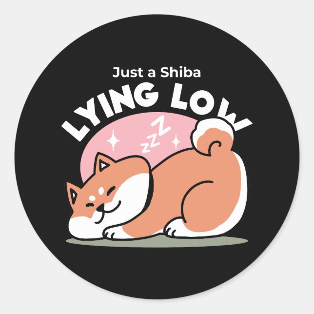 Sticker Rond Juste un Shiba allongé bas : mignonne conception S (Devant)