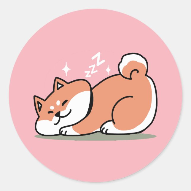 Sticker Rond Juste un Shiba allongé bas : mignonne conception S (Devant)