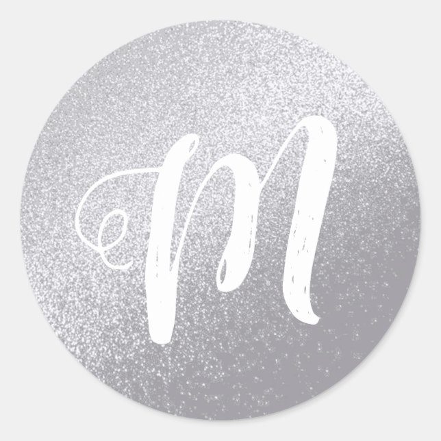 Sticker Rond juste un simple cercle gris/faux argent monogrammé (Devant)