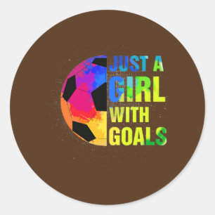 Sticker Rond Juste Une Fille Avec Des Buts Football Filles Joue