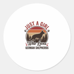 Sticker Rond Juste Une Fille Berger Allemand Chien Vintage Amou