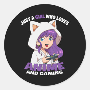 Sticker Rond Juste Une Fille Qui Aime Anime Et Jouer Anime Girl