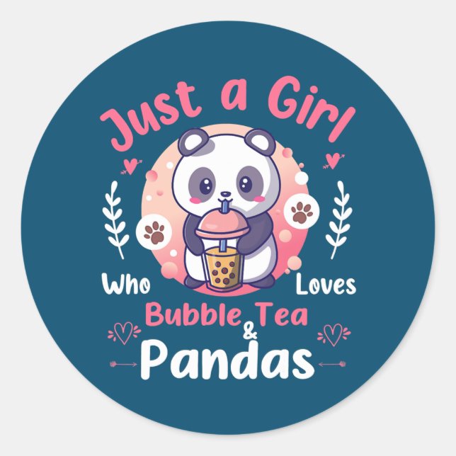 Sticker Rond Juste une fille qui aime Bubble Tea et Pandas (Devant)