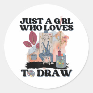 Sticker Rond Juste une fille qui aime dessiner