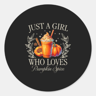 Sticker Rond Juste Une Fille Qui Aime L'automne À La Citrouille