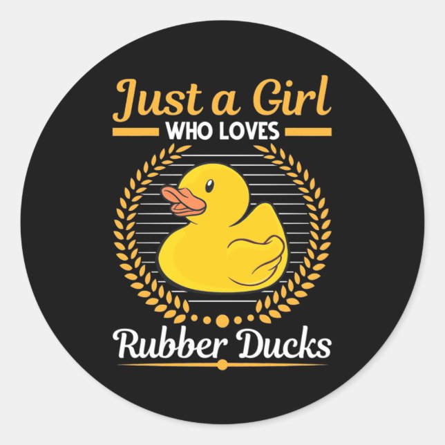 Sticker Rond Juste Une Fille Qui Aime Le Canard En Caoutchouc (Devant)