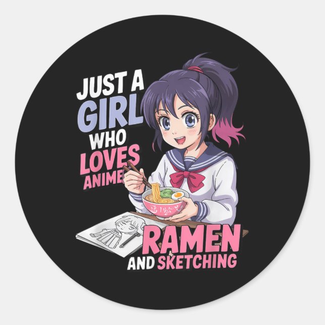 Sticker Rond Juste Une Fille Qui Aime Le Ramen Anime Et Le Sket (Devant)