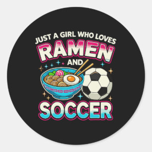 Sticker Rond Juste une fille qui aime le ramen et le football