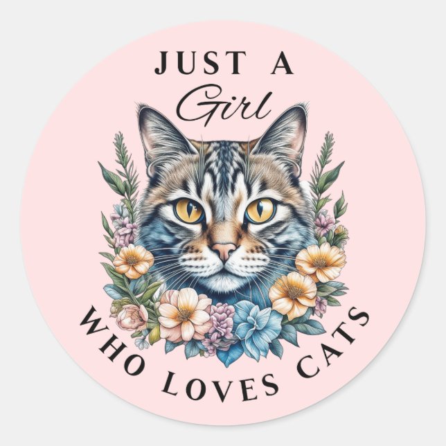 Sticker Rond Juste une fille qui aime les chats (Devant)
