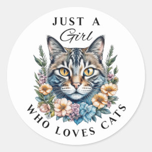 Sticker Rond Juste une fille qui aime les chats
