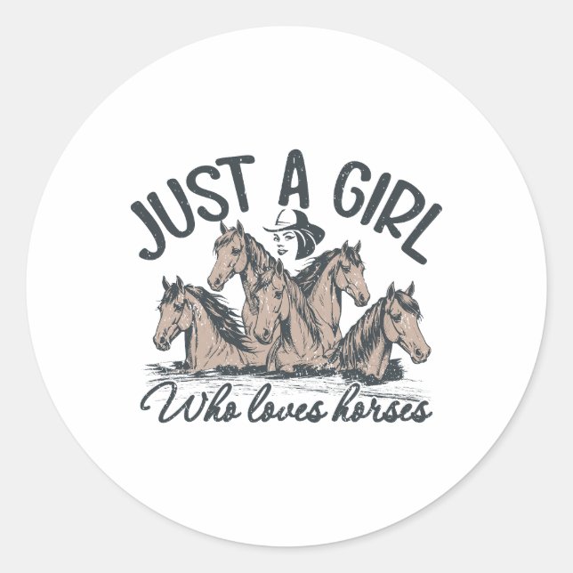 Sticker Rond Juste une fille qui aime les chevaux (Devant)