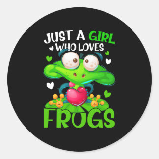 Sticker Rond Juste Une Fille Qui Aime Les Grenouilles Enfants F