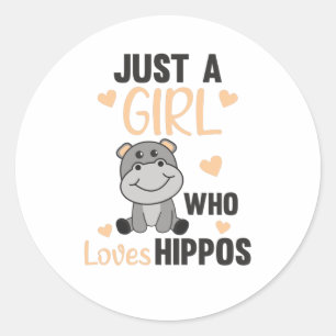 Sticker Rond Juste Une Fille Qui Aime Les Hippopotames Jolies H